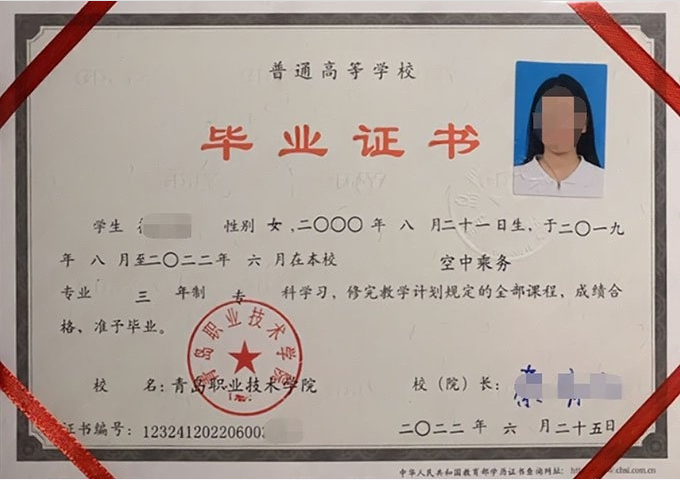 紫云青岛职业技术学院毕业证样本图片